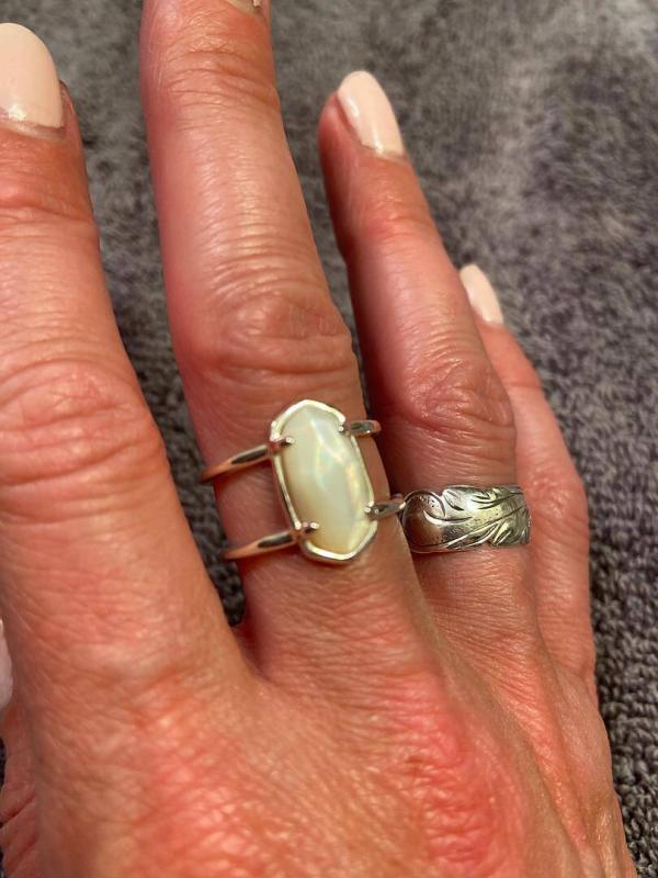 Elyse Sterling Silver Double Band Ring in Ivory Mother Of Pearl