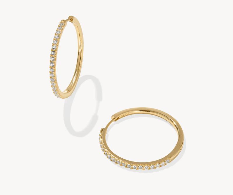 Mackenzie 18k Gold Vermeil Large Hoop Earrings in White Topaz