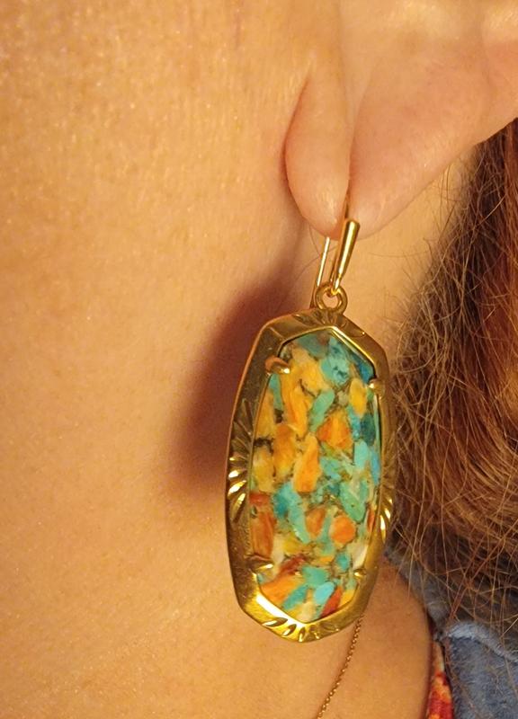 Elle Vintage Gold Etch Frame Drop Earrings in Variegated Turquoise