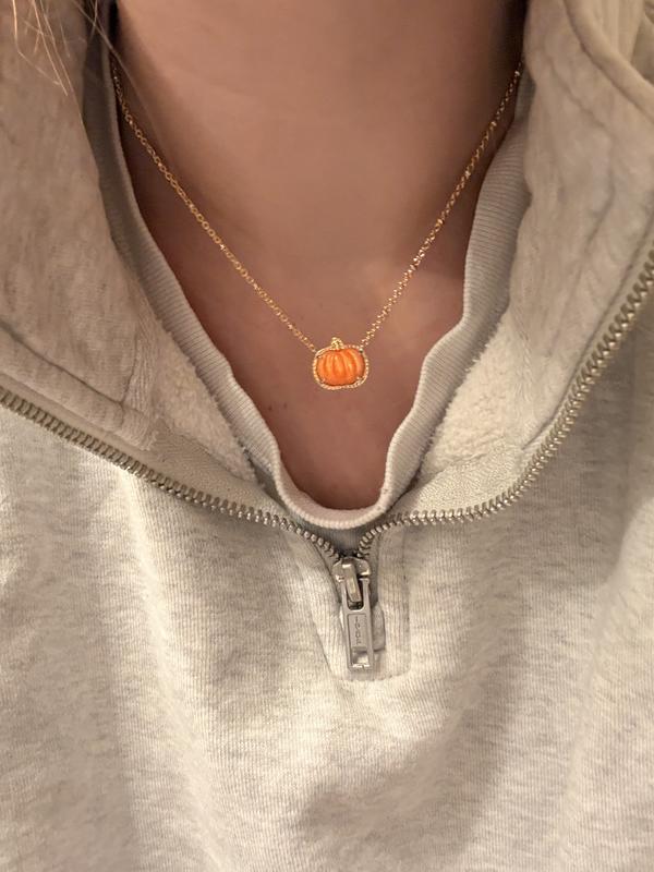 KENDRA SCOTT Collana Con Ciondolo Zucca In Madreperla Arancione E Catena Maglia Argento 829 - Foto 5