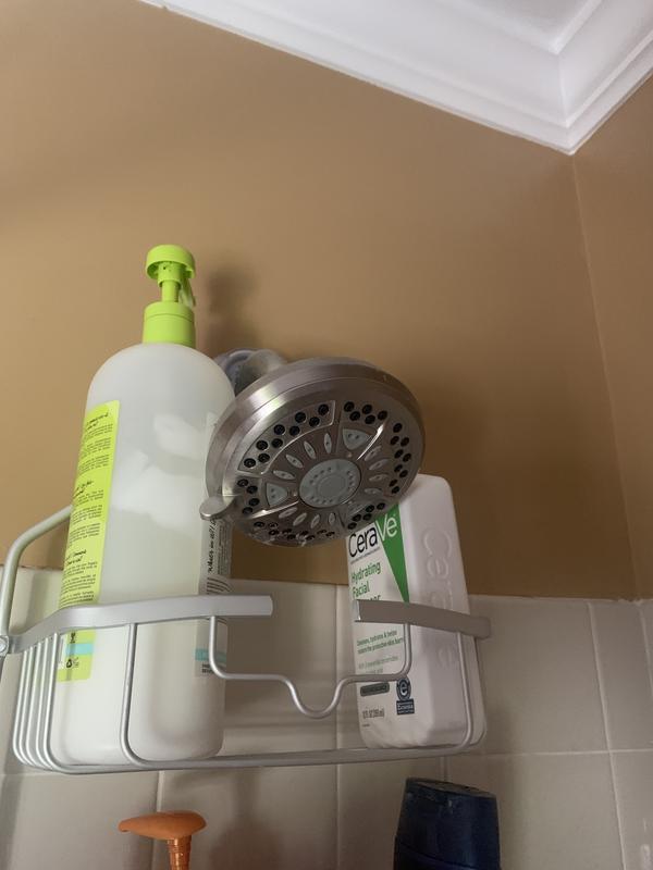 Due to size and angle of our shower head, the top shelf had limited space.