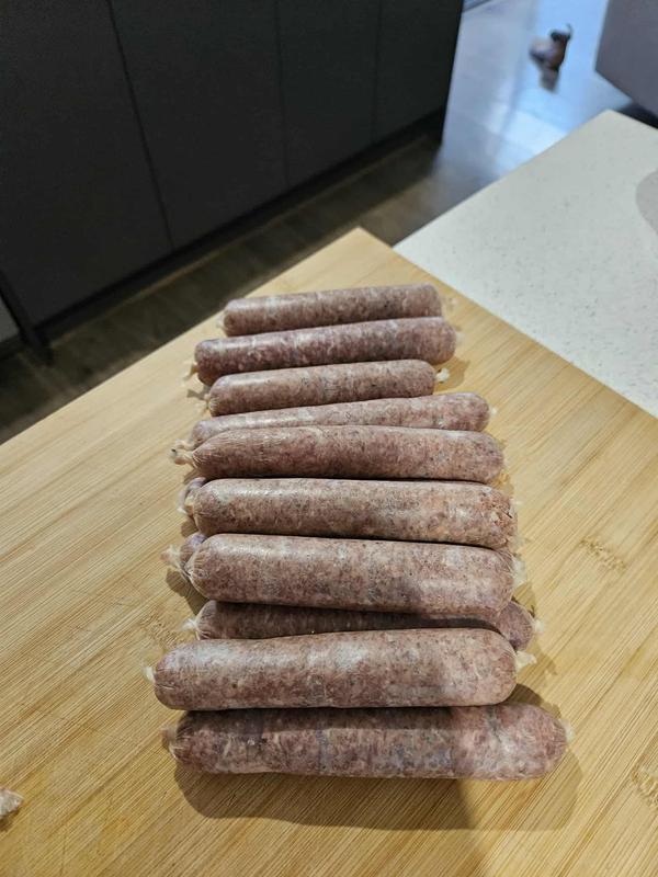 Red wine, rosemary and beef sausages!