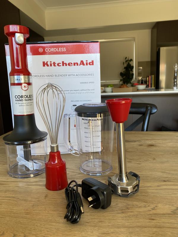 Variable Speed Cordless Hand Blender + Chopper & Whisk Accessories (Passion  Red), KitchenAid