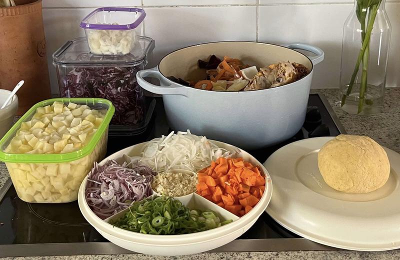 Veg prep and pasta dough done in under 20 minutes