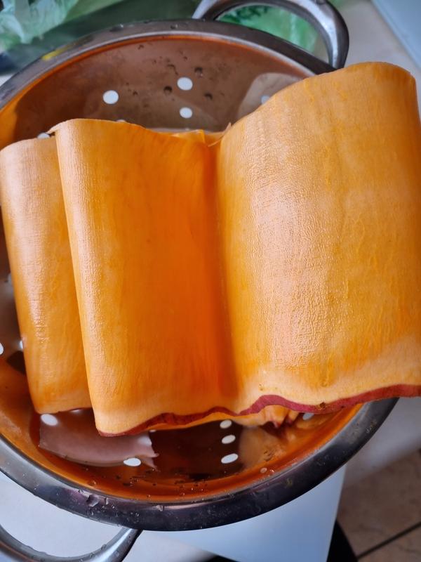 Sweet potato prepared with the vegetable slicer.