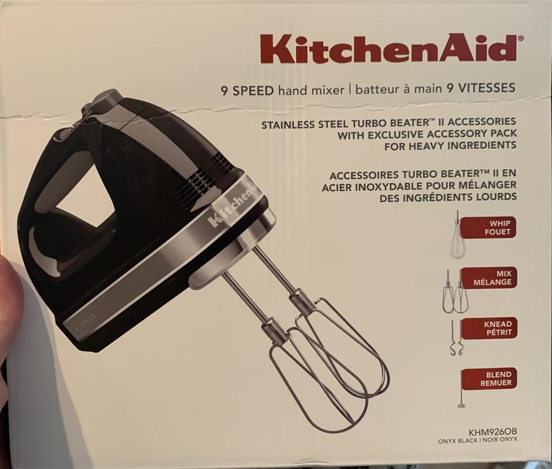 KitchenAid KHM926OB 9-Speed Digital Hand Mixer with Turbo Beater II  Accessories and Pro Whisk - Onyx Black 