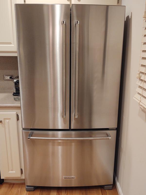 White 20 Cu Ft 36 Inch Width Counter Depth French Door Refrigerator With Interior Dispense Krfc300ewh Kitchenaid