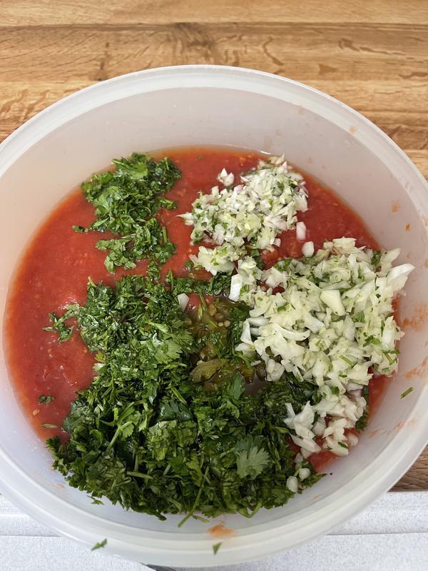 Pulsed tomatoes, chopped cilantro, onions, and shallots perfectly!
