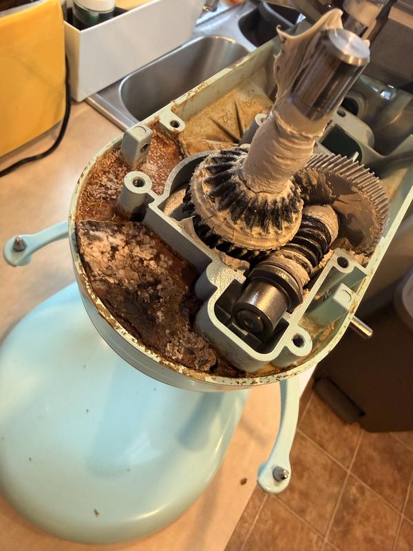 This is what gets inside the mixer after using the meat grinder attachment.