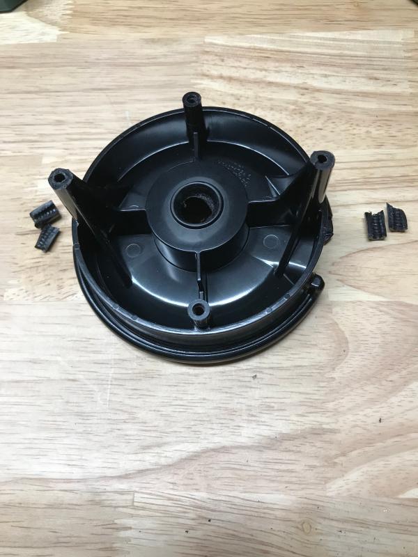 The motor mounting posts in the lock jar were sheared off totally. This apparently caused the motor to misalign thus damaging the fan.