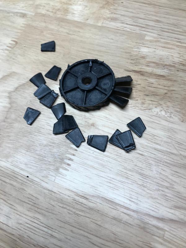 The fan was totally damaged, with almost all blades cut off.