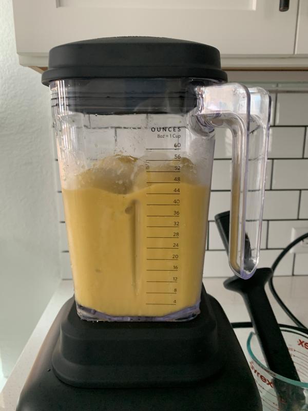 Blending: Broccoli carrots cauliflower mango pineapple and all natural peanut butter