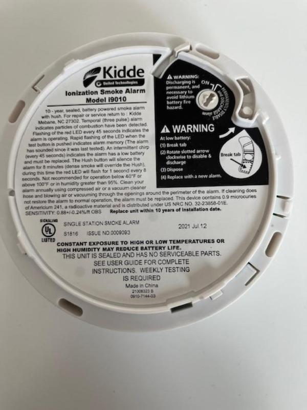 Back of smoke detector