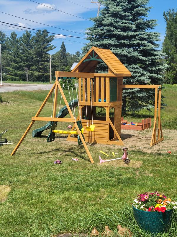 KidKraft Ridgeview Wooden Swing Set Residential Wood Playset with Slide in  the Wood Playsets & Swing Sets department at