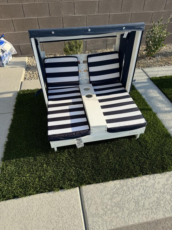 Kids White Double Chaise Lounge - Navy & White Stripes Kids White Double Chaise Lounge - Navy & White Stripes