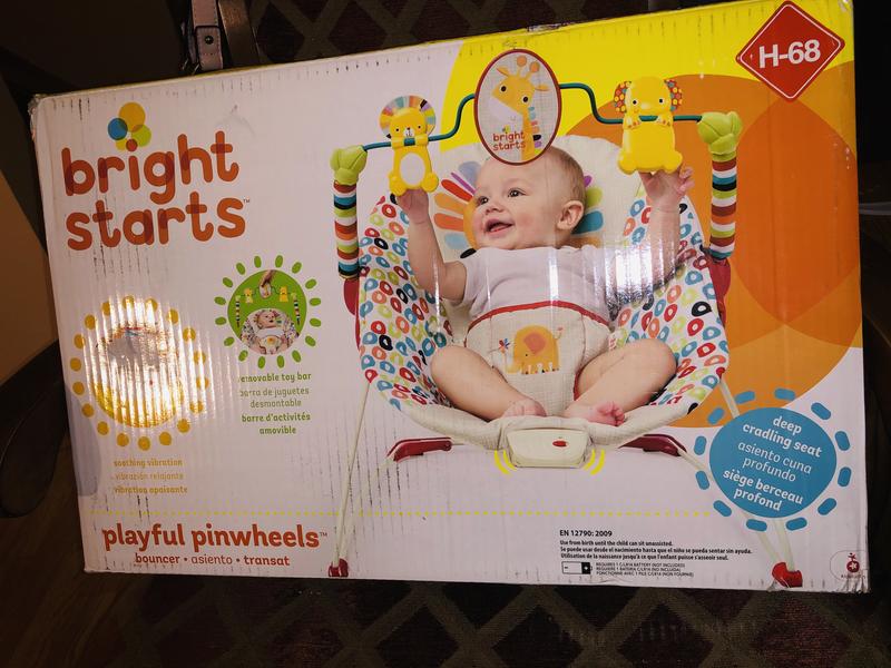 Bright Starts Playful Pinwheels Portable Baby Bouncer with Vibrating Infant  Seat and-Toy Bar, 19.8x13.1x3.4 Inch, Age 0-6 Months