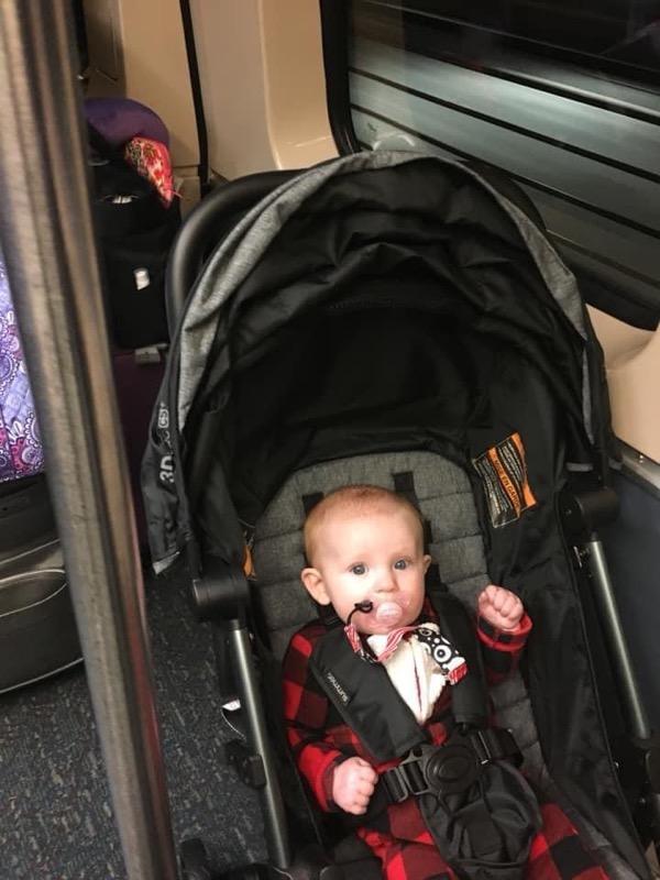 On the train at the airport.