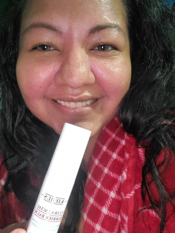 Half of my face with it already soaked in and half of my freshly applied product face