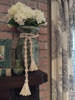 Wood Bead Garland with Cream Tassels