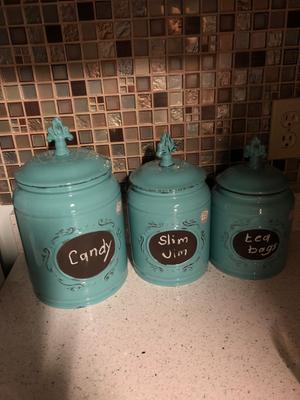 Turquoise Chalkboard Kitchen Canisters, Set of 3