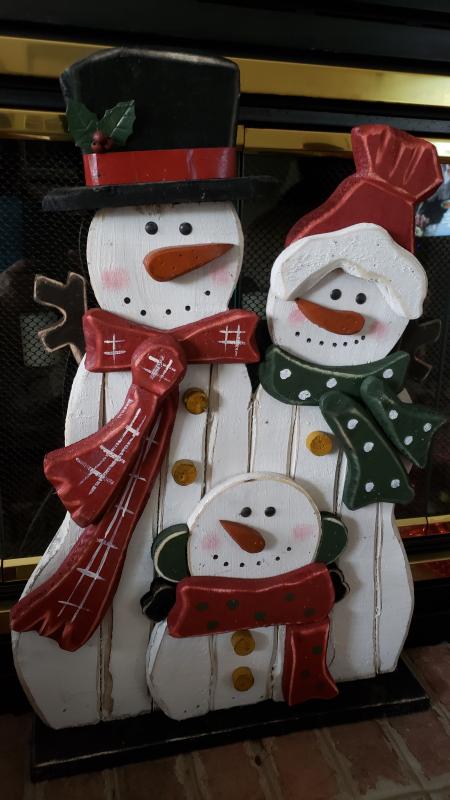 Snowman Family With Lights, Rustic Christmas Porch Decor, Wood