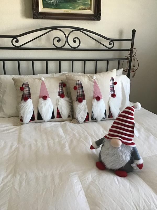 Gnome in Striped Hat Christmas Pillow