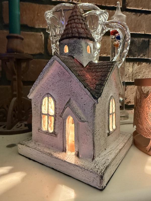 Whitewash Church Tabletop Night Light | Kirklands Home