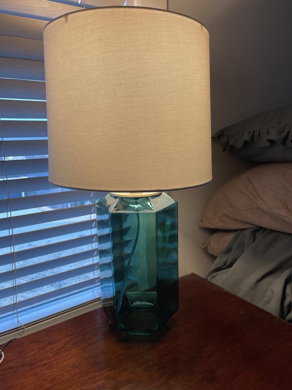 Iridescent Emerald Glass Table Lamp, Jewel Filled Table Lamp