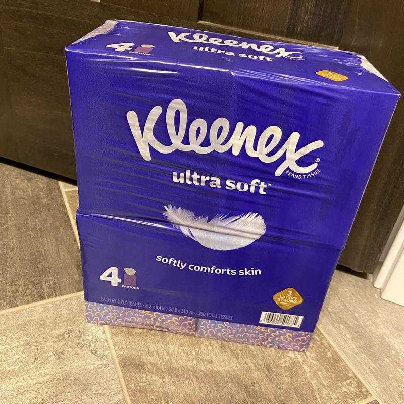 Kleenex Ultra Soft Facial Tissues, 4 Cube Boxes, 65 White Tissues per Box,  3-Ply (260 Total)