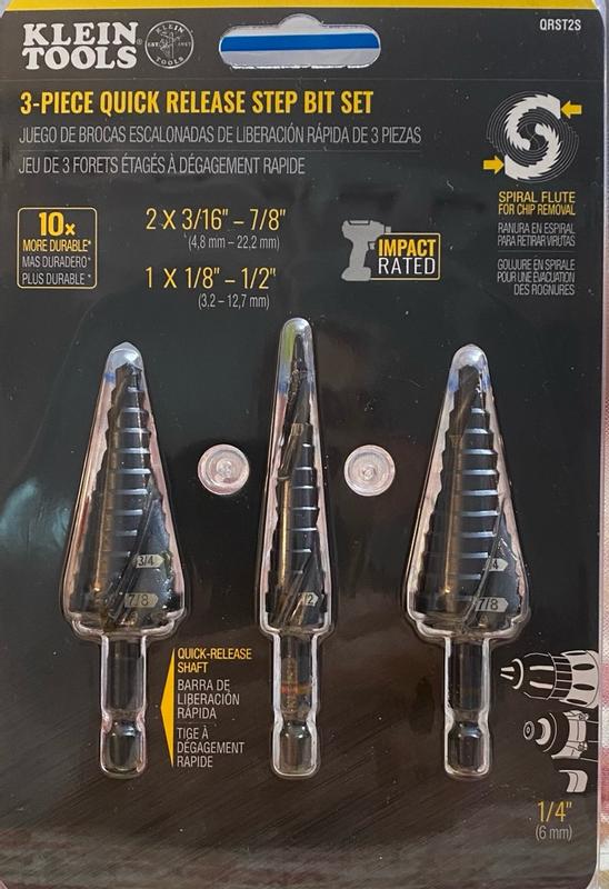 Step Drill Bit Set, Quick-Release, Double Fluted, 3-Piece - QRST2S