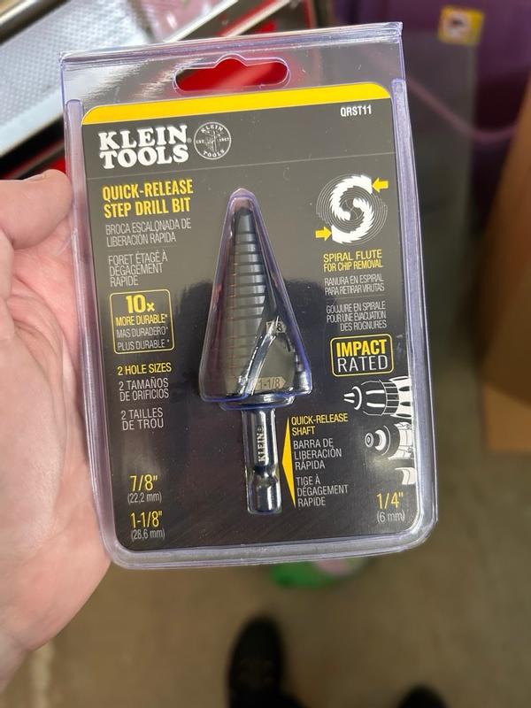 Step Drill Bit, Quick Release, Double Spiral Flute, 7/8 to 1