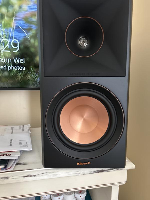 The Klipsch nameplate slants