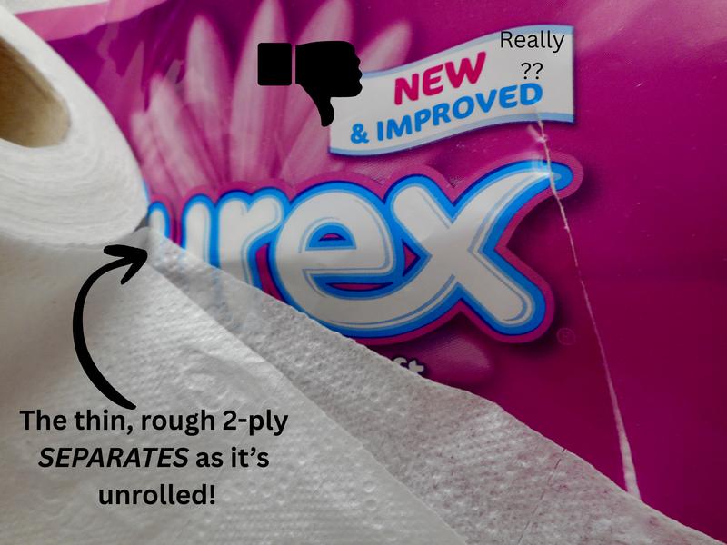 The thin, rough 2-ply SEPARATES when it's unrolled!