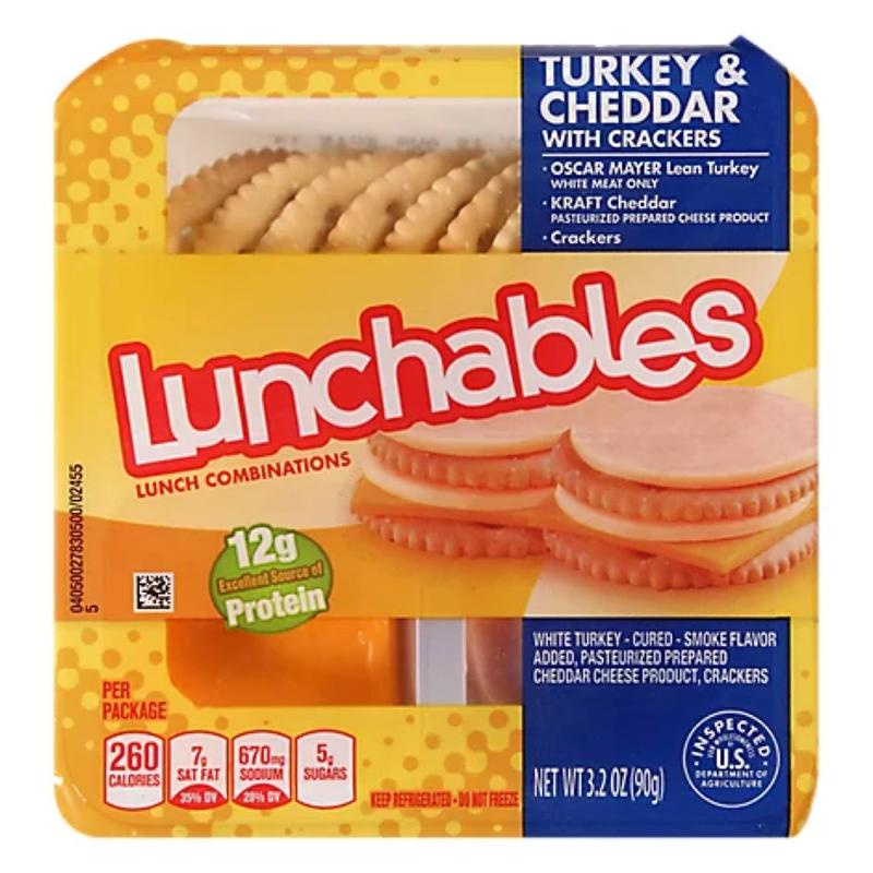 Lunchables Turkey and Cheddar Cracker Stackers 3.2 oz. Tray - 16/Case