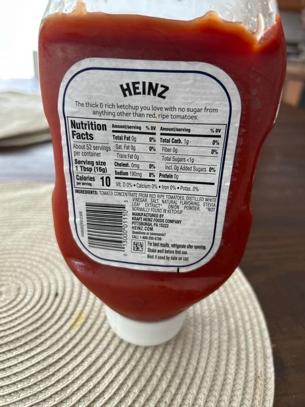 Heinz Tomato Ketchup with No Sugar Added, 29.5 oz Bottle
