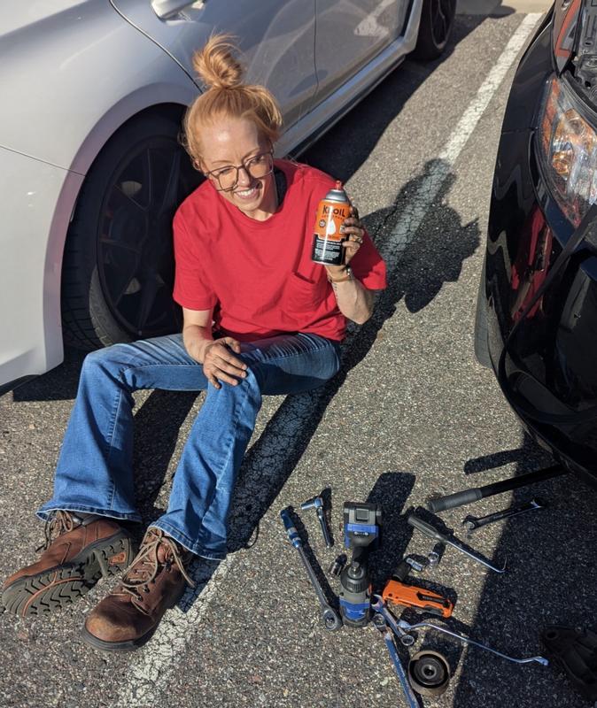 Candid photo of my completely normal parking lot lecture on penetrating oils