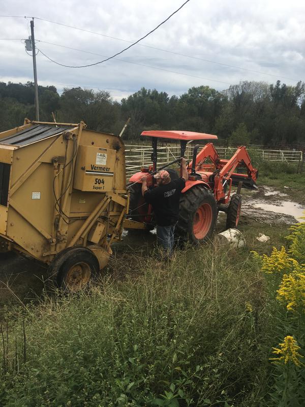 Works on hay equipment