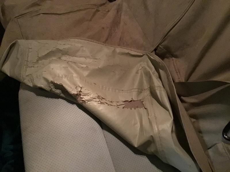 the waterproof lining is falling apart- shedding on the car
