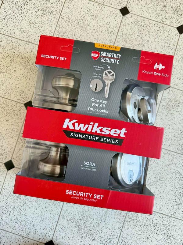 Kwikset Sora Satin Nickel Keyed Entry 2.19 in. Door Knob and