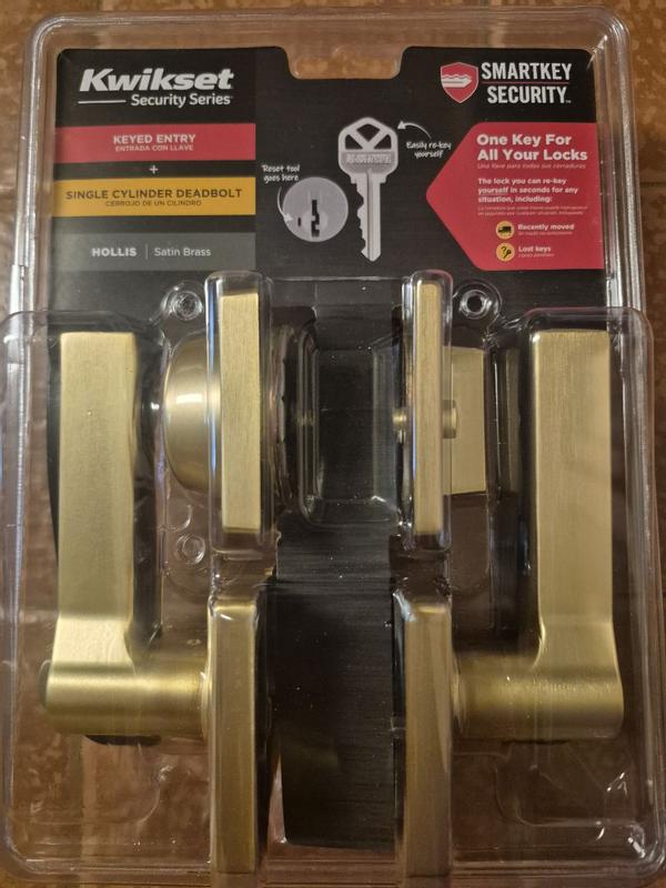 Satin Nickel Hollis Square Security Set - Deadbolt Keyed One Side