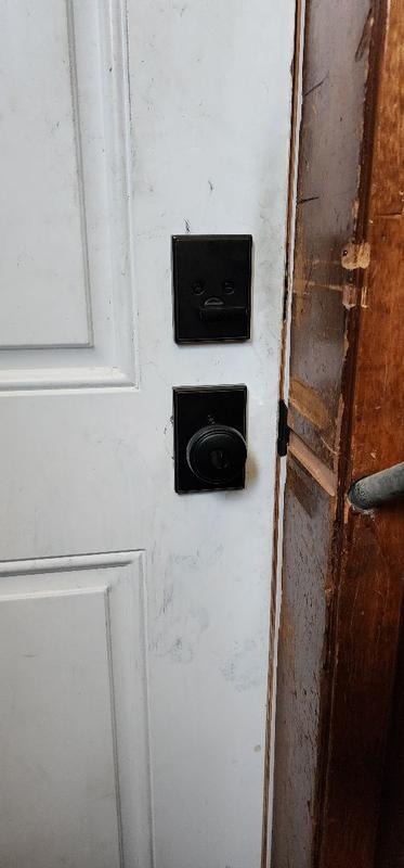 Satin Nickel Sora Rectangle Security Set - Deadbolt Keyed One Side