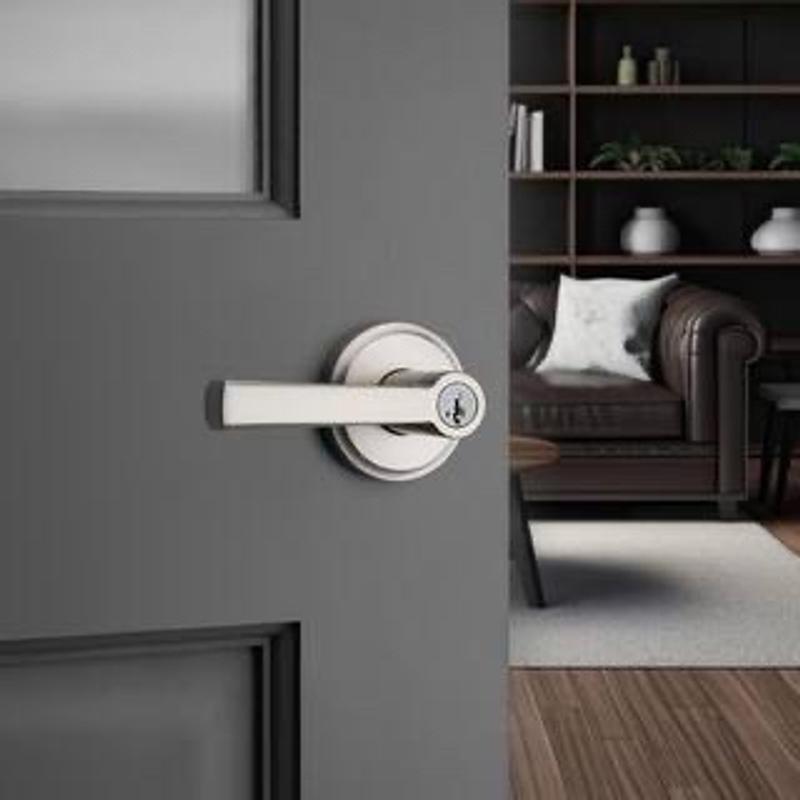 Satin Nickel Trafford Lever - Keyed - featuring SmartKey | Kwikset