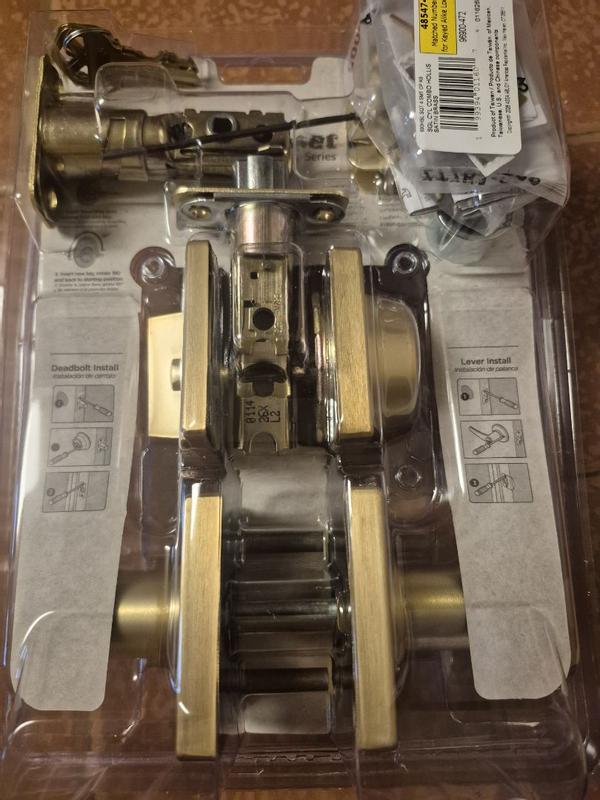 Satin Nickel Hollis Square Security Set - Deadbolt Keyed One Side