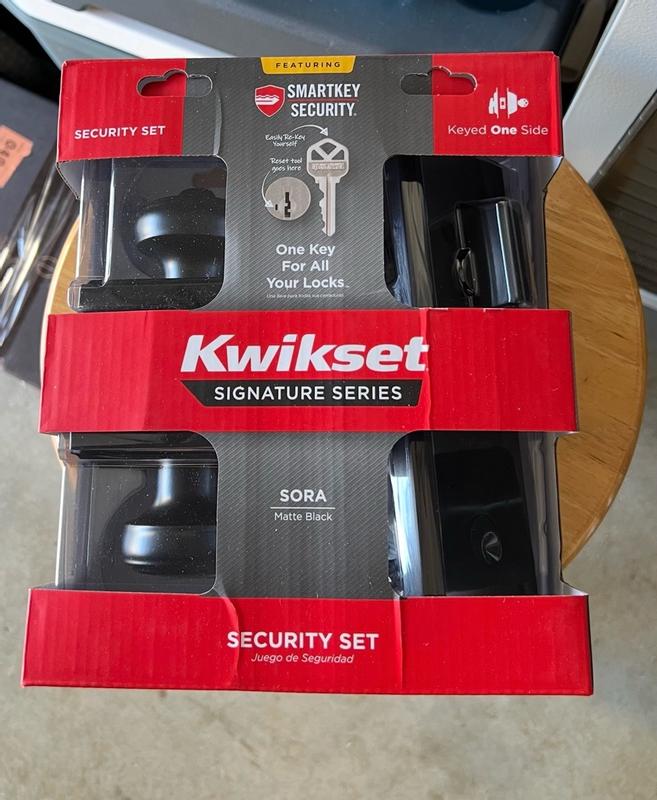 Satin Nickel Sora Rectangle Security Set - Deadbolt Keyed One Side