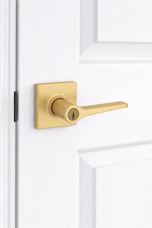 Satin Nickel Hollis Lever (Square) - Hall/Closet | Kwikset