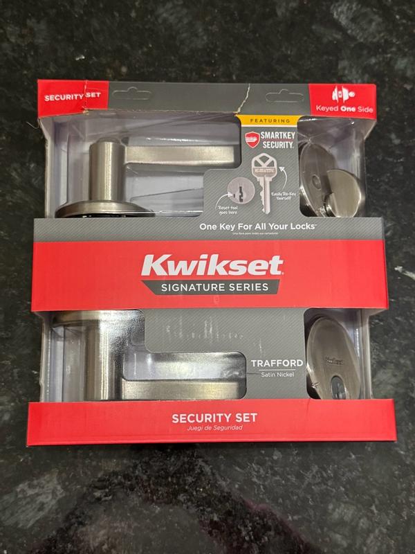 Satin Nickel Trafford Security Set - Deadbolt Keyed One Side