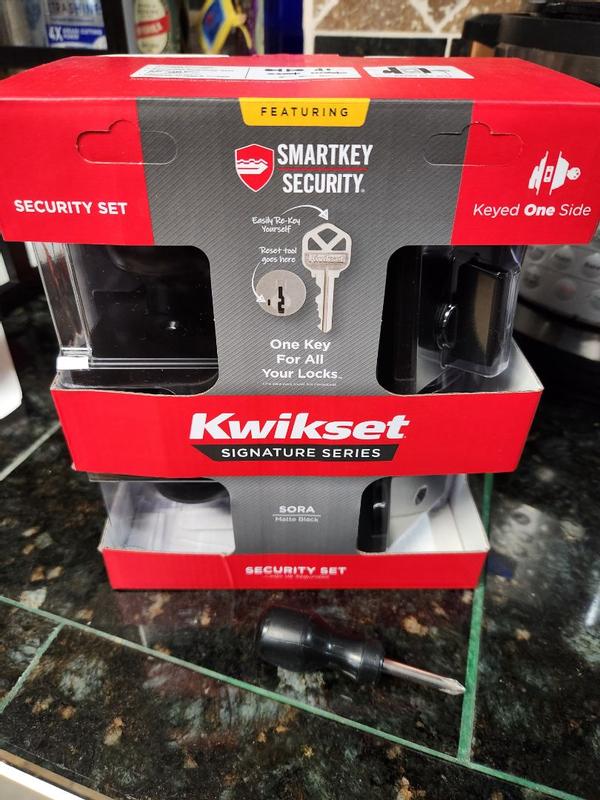 Satin Nickel Sora Rectangle Security Set - Deadbolt Keyed One Side