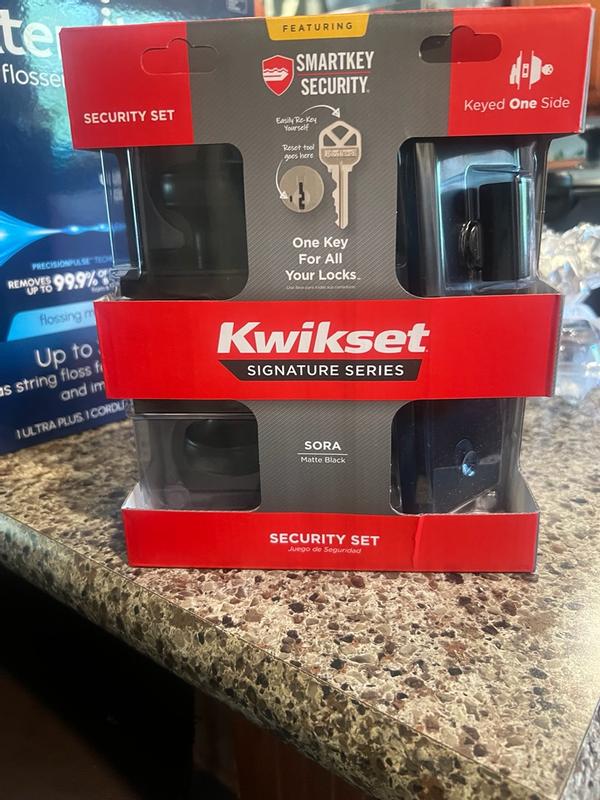 Satin Nickel Sora Rectangle Security Set - Deadbolt Keyed One Side
