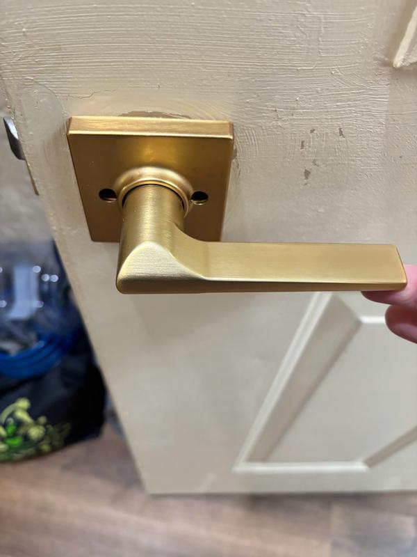 Satin Nickel Hollis Lever (Square) - Bed/Bath | Kwikset