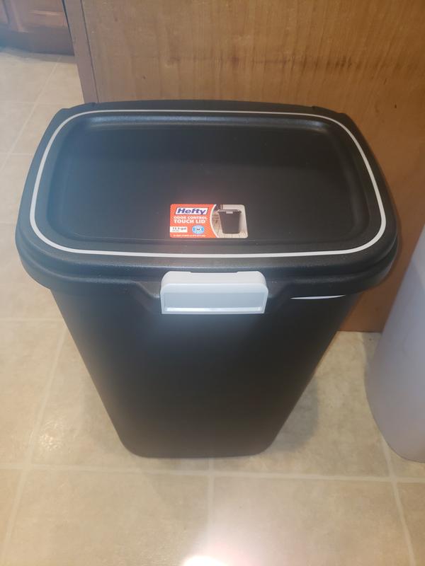 Hefty 13.3 Gallon Trash Can, Plastic Touch Top Kitchen Trash Can, Black - Gray